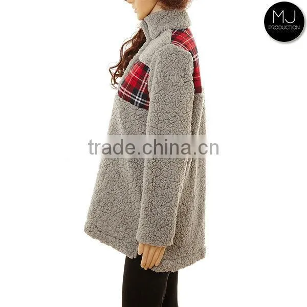 FACTORY LOW MOQ women winter plaid monogram fleece pullover wholesale