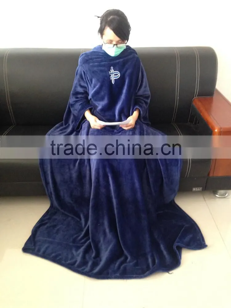 Cozy fleece throw sleeves adults tv wearable blanket