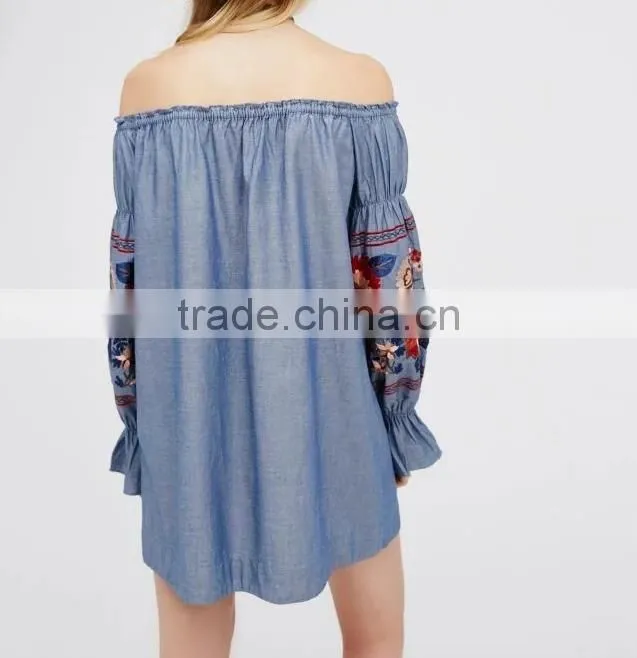 2017 Korean ladies off shoulder top long sleeve shirt embroidered blouses shirts