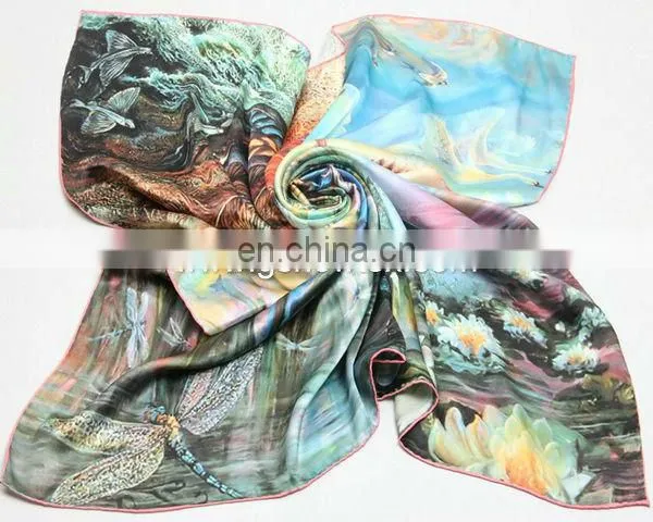 Ladies digital print silk scarf,custom bandana