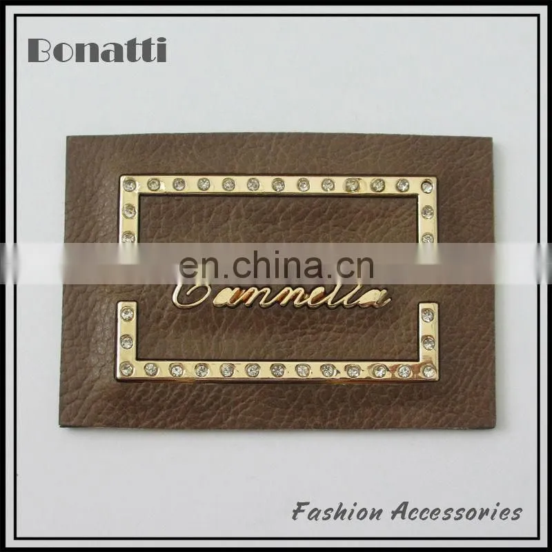 latest design pu leather labels or patches metal logo high quality