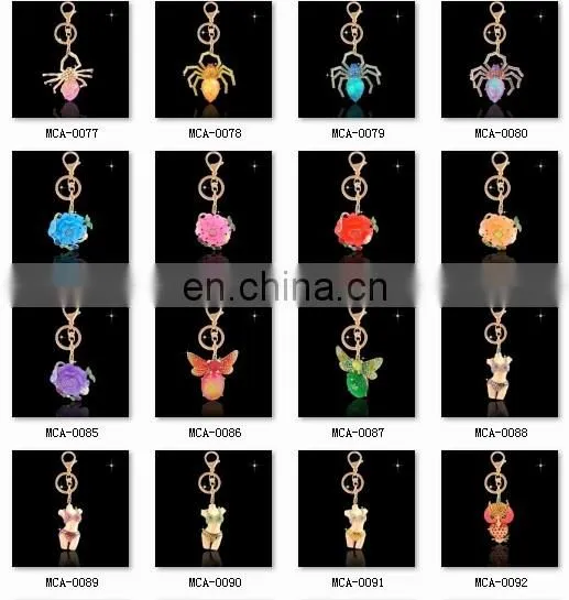 high quality owl animal shaped metal rhinestone crystal Key chain MCA-0074