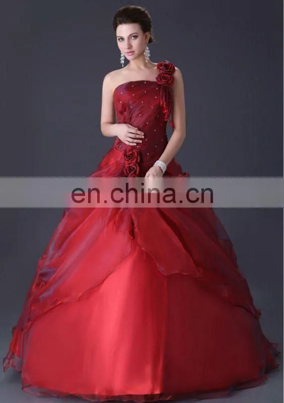 Grace Karin New Style of One Shoulder Red Floor Length Red Quinceanera Dresses CL2514