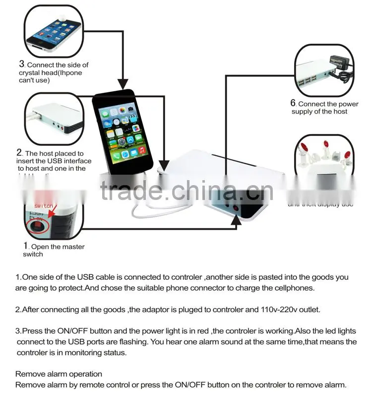 8 USB Ports Tablet PC Universal Charger Security Display Holder Stand With Alarm