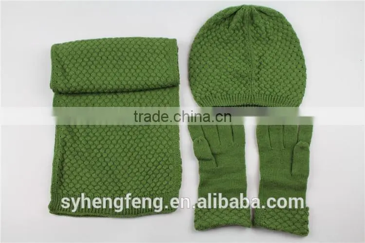Fashionable women scarf hat and gloves knitted set