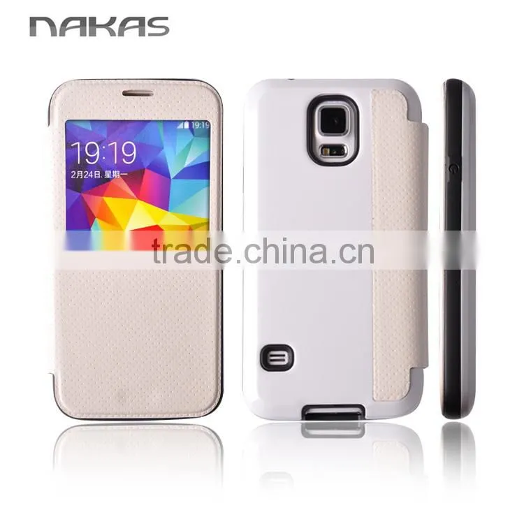 window smart view leather flip phone cover for Samsung galaxy S5