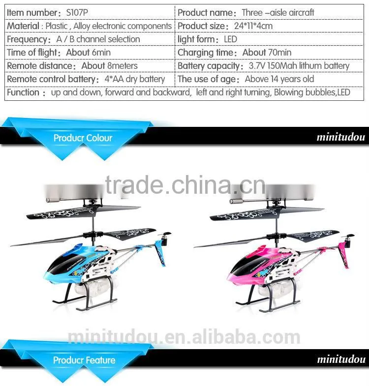 China Manufacture Syma S107P metal Bubble jet rc helicopter Remote Control Toy