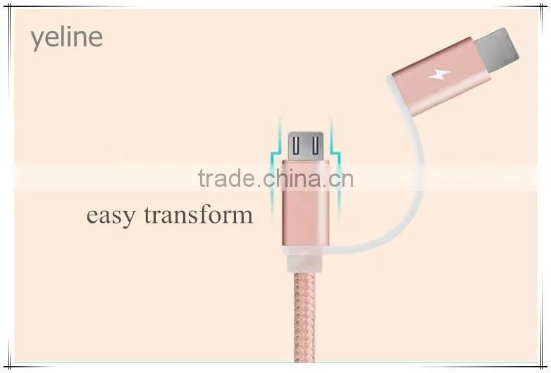 Dual head micro usb & ios usb braid weave data cable for AUSU T45/Zenfone zoom/2 laser