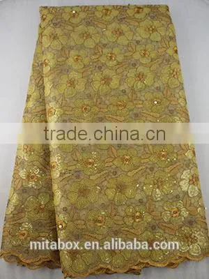 New arrive African high quality organza lace fabric with sequins OG0180gold