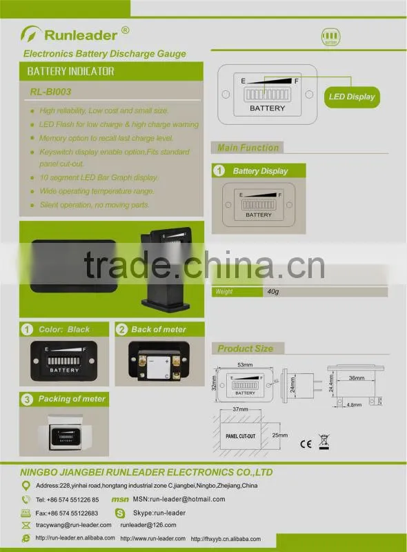 Battery charge Indicator 12V 24V 36V 48V 72V for golf carts car forklift ebike
