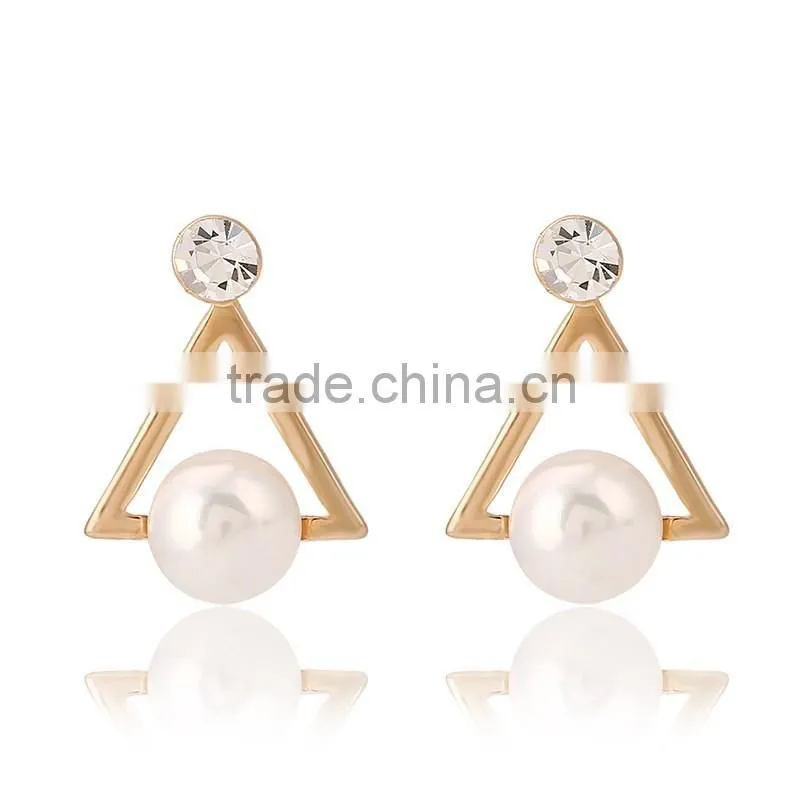Fashion Crystal Jewelry Triangle Pearl Gold Earrings Designs for Girls