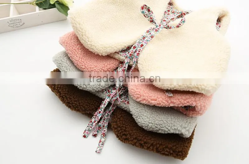 2015 Autumn & Winter Children Vest All-match Girl Lamb Wool Fur Coat Baby Girl Outwear With Fur Balls