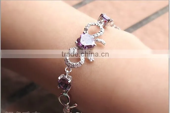 2014 Fashion Austrian 925 Sterling Silver Bowknot Luxury Zircon Bracelet for Women