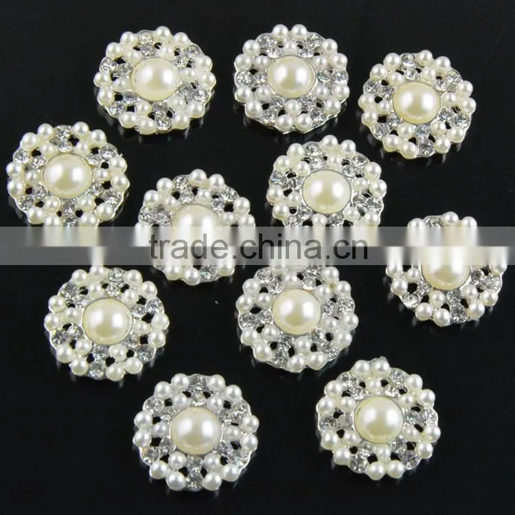 22mm Wholesales Price AAA Quality Alloy Pearl Round Crystal Rhinestone Button for WeddingJewelry Garment Accessory