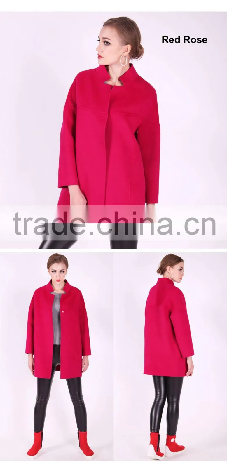 2016 New Design Spring Women Short Slim Fit Wool Coat