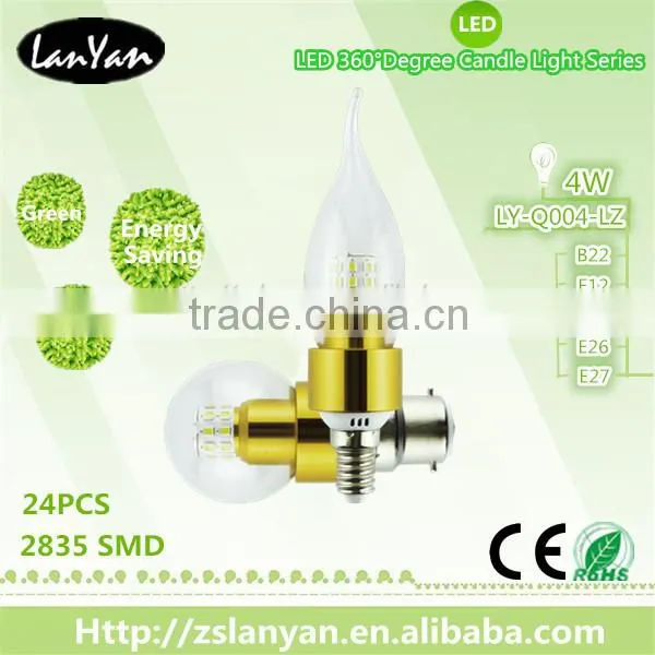 New fashion indoor 4w e26 led bulb candle with CE ROHS made in China