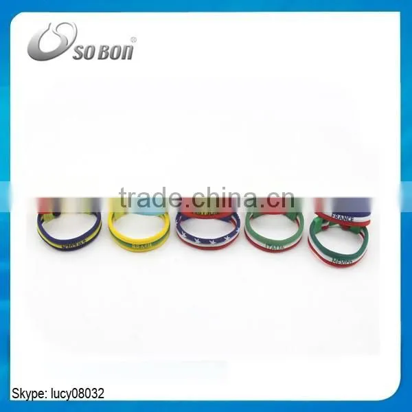 Wholesale ajustable wire country flags silicone bangle man hand bracelet