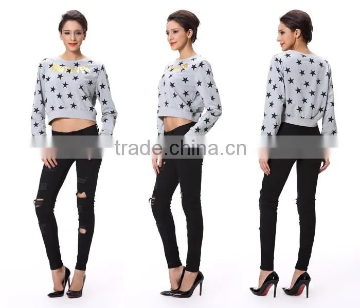 American Fashion Star Printed Long Sleeves Crop Top