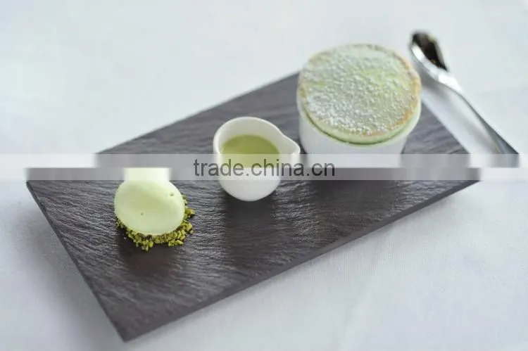 rectangular dessert plate with one groove to hold cup