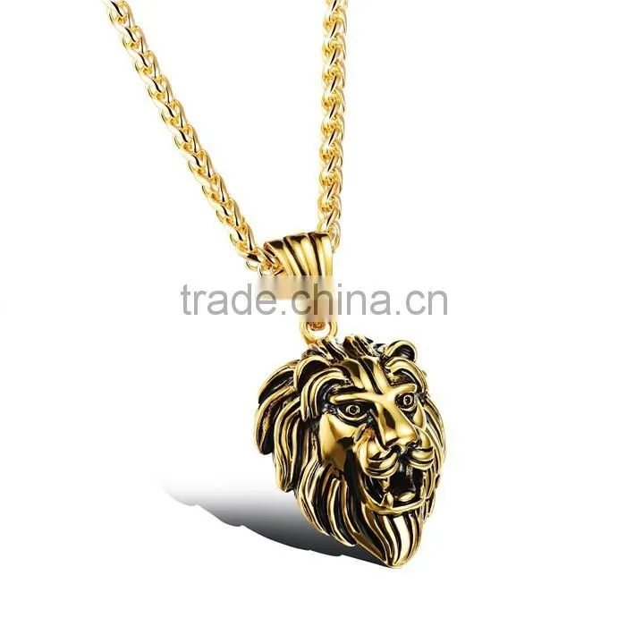 cool men jewellery stainless steel gold lion head pendant