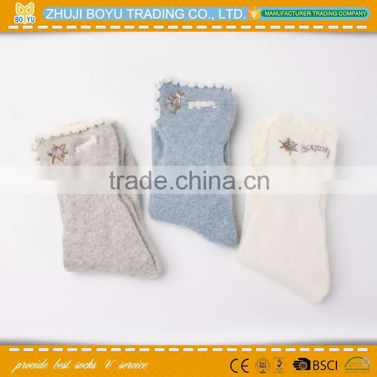 BY-161201 Angora material Ladies angora socsk casual socks for winter with striped pattern