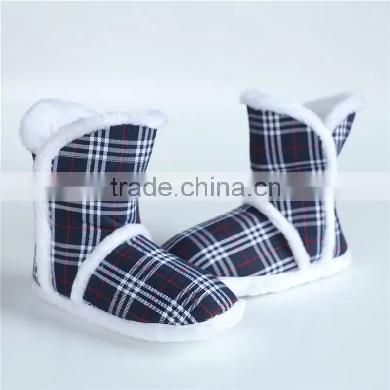 Ladies plush with shine print slipper boots