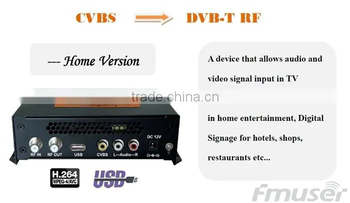 FUTV4622A DVB-T MPEG-4 AVC/H.264 SD Encoder Modulator (Tuner,CVBS/RCA in; RF out) with USB Upgrade for Home Use