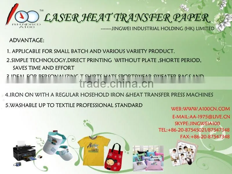 heat transfer paper for dark and light fabric T-shirt