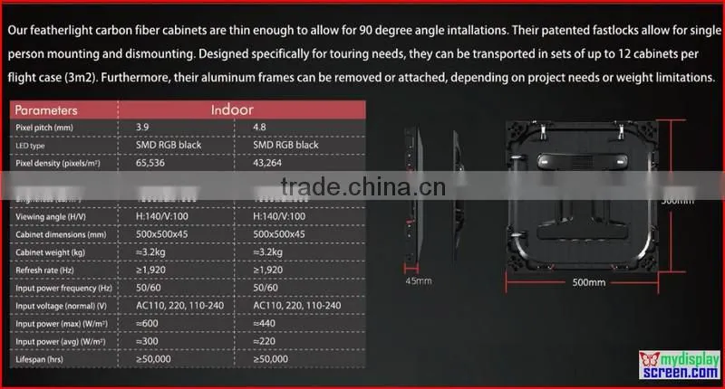 carbon fiber rental display, 500mm*500mm, ultra slim, high refresh rate