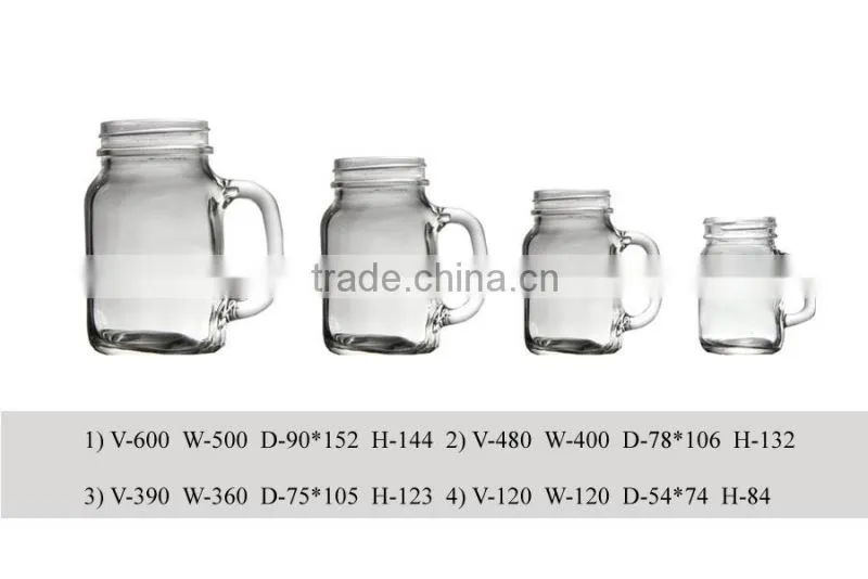 16oz purple square wide-mouth glass mason jar with handle for drinking, glass tea mug