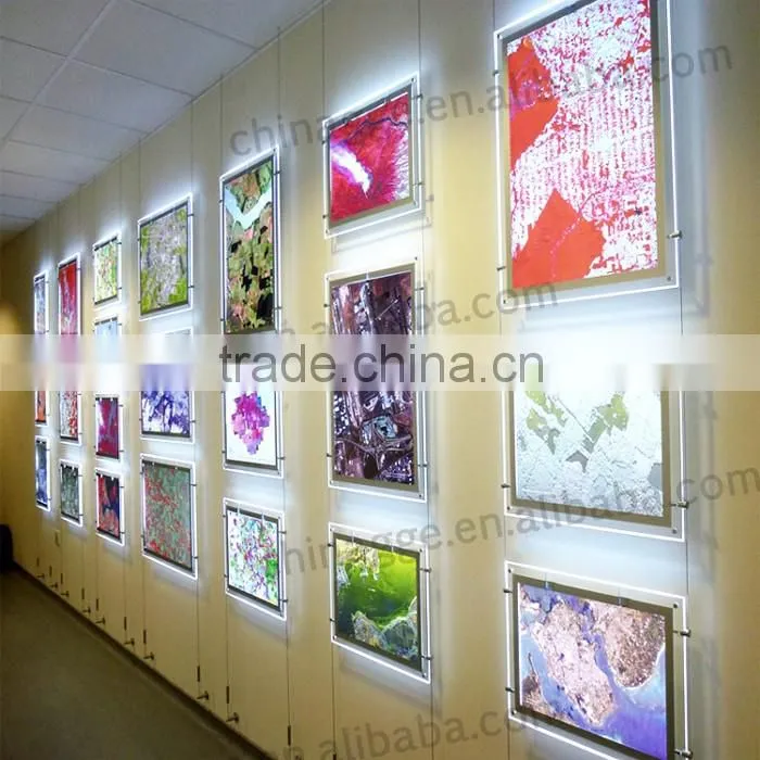 Hanging Battery Powered LED Pictures Frame Light Acrylic Magnetic Real Estate Agent Triple LED LIght Box