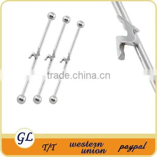 Silver color long industrial barbell piercing with lady logo