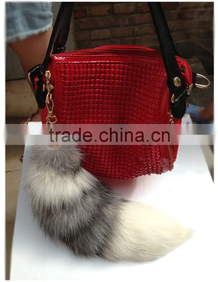 Natural Silver Fox Tail Fur Keychain / Fox Fur Tail keychain / Dye Colorful Fox Tail Keychain