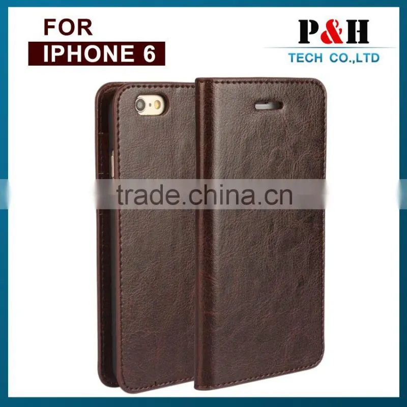 top quality color phone case,FOR IPHONE 6 LEATHER CASE ,genuine cow leather wallet for apple 6