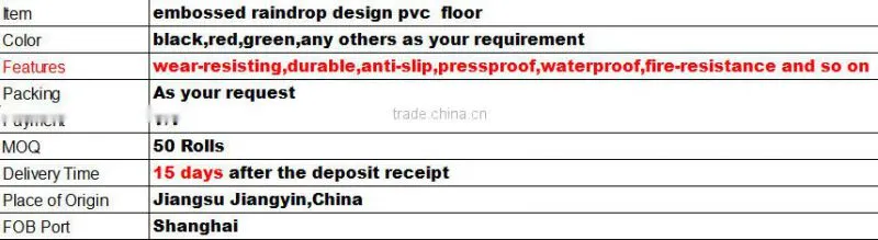 embossed raindrop design pvc floor