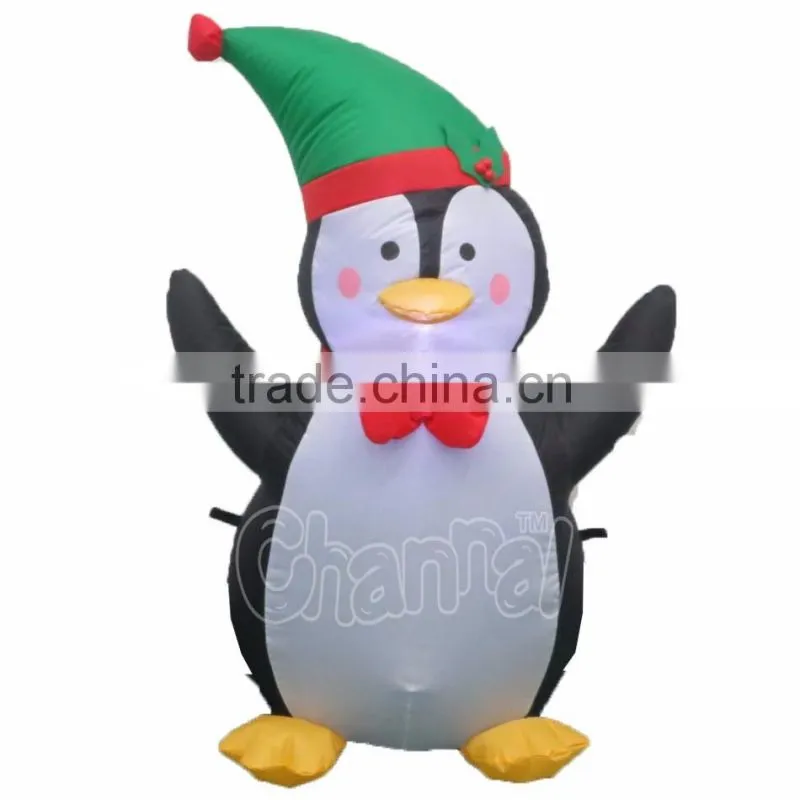 Inflatable Lighted Penguin with Santa Hat Christmas Yard Art Decoration Birthday Wedding Party Decor