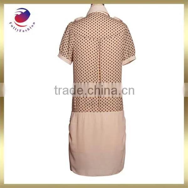 women fashion dress short sleeve black dot dress