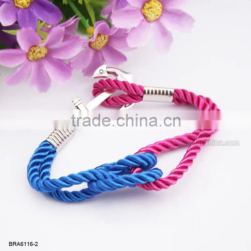 Antique Woven Naylon Friendship Rope Silver Anchor Bracelet