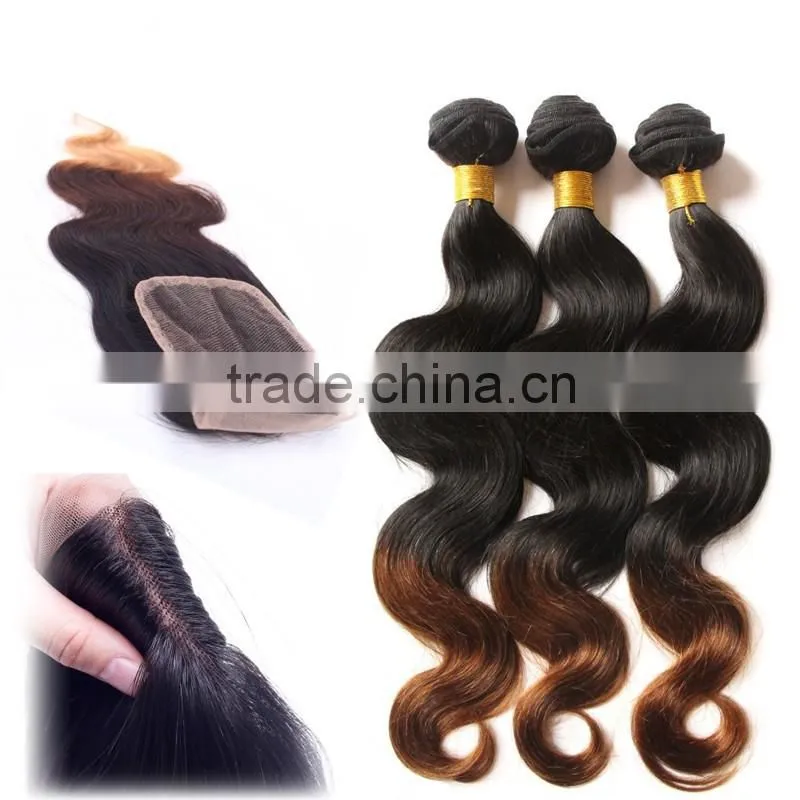 Hair Supplier Ombre hair extension lace closure Brazilian hair body wave