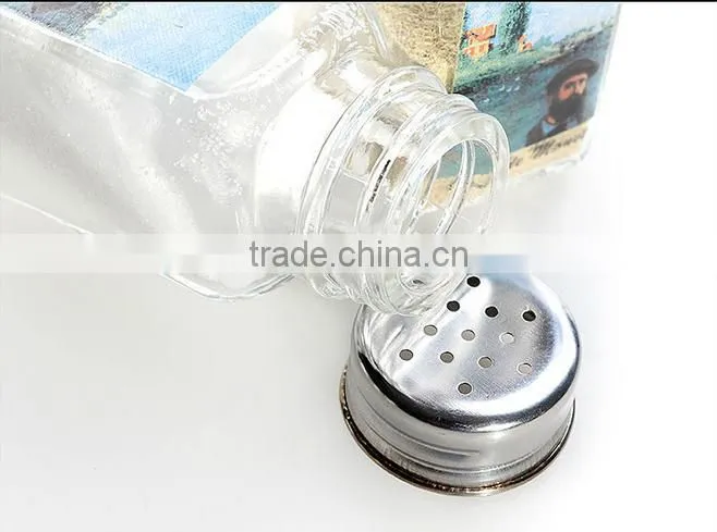 Glass Spice Jar With Metal Lid With Decal