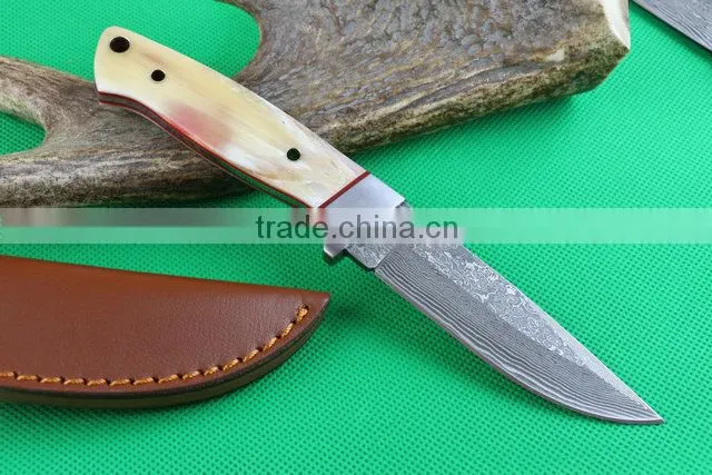 OEM damascus blank blade knife with leather sheath