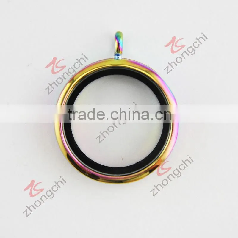 Factory Price Direct Wholesale Round Floating Charm Colorful Plated Locket With Clear Glass