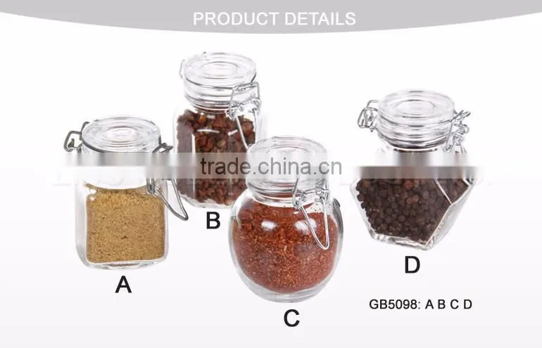 Mini glass spice jar with metal clip lid