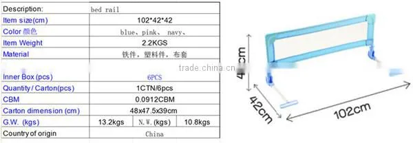 colorful infant sure and secure folding bedrail suitable for baby bed