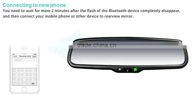 bluetooth handsfree car kit Rearview Mirror with back up display