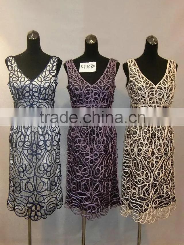 Sleeveless knee-length V-neck blue lace alibaba dresses