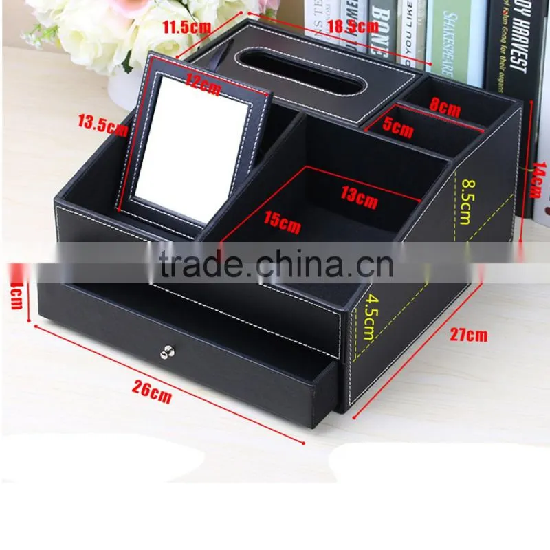 Custom design leather make-up comstic storage box with mirror