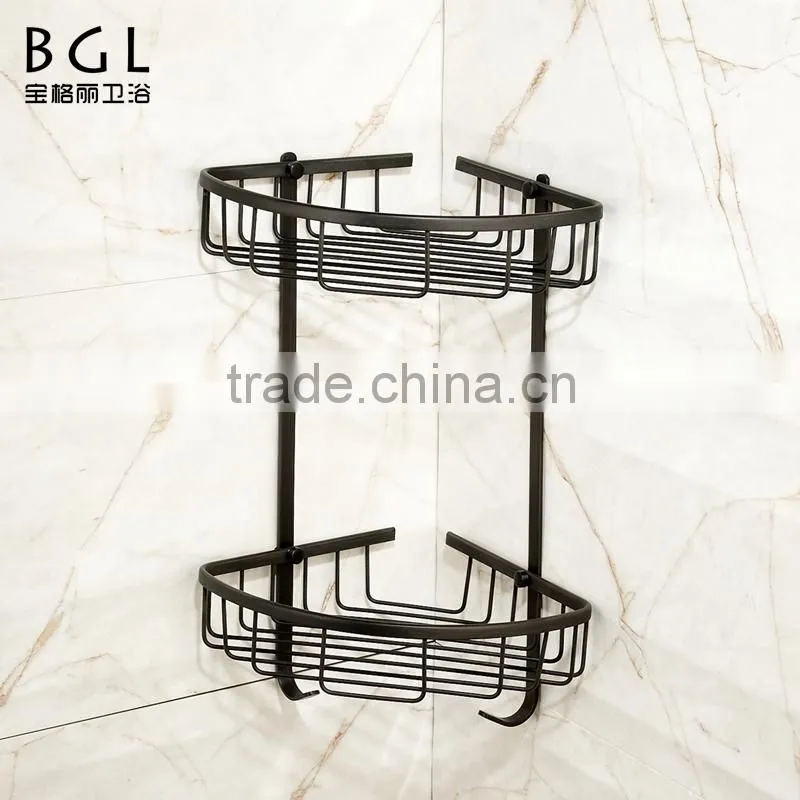 America Style Wall mounted Bath fittings ORB and Vacuum plating brass hanging corner basket for bathroom storage