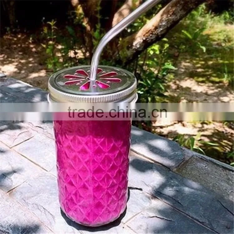 Best selling products of Wholesale glass diamond mason jar with silver lid and straw stockage