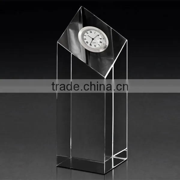 2016 hotsale personalized clear optical crystal clock,faceted shaped clock,crystal clock gift
